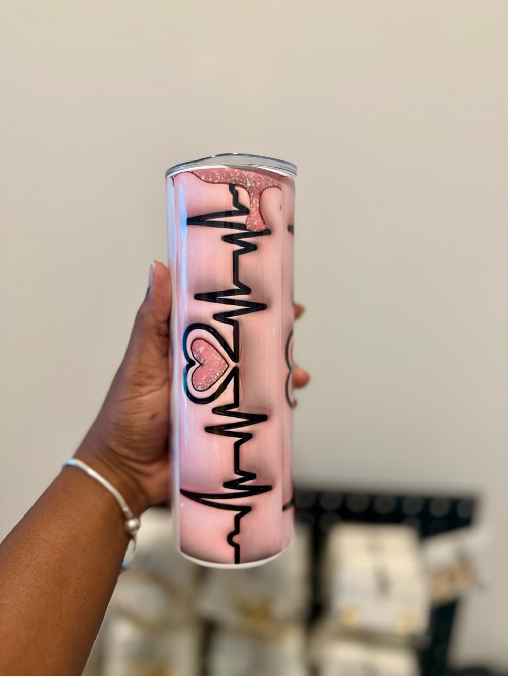Pink Heartbeat Stainless Steel Tumbler